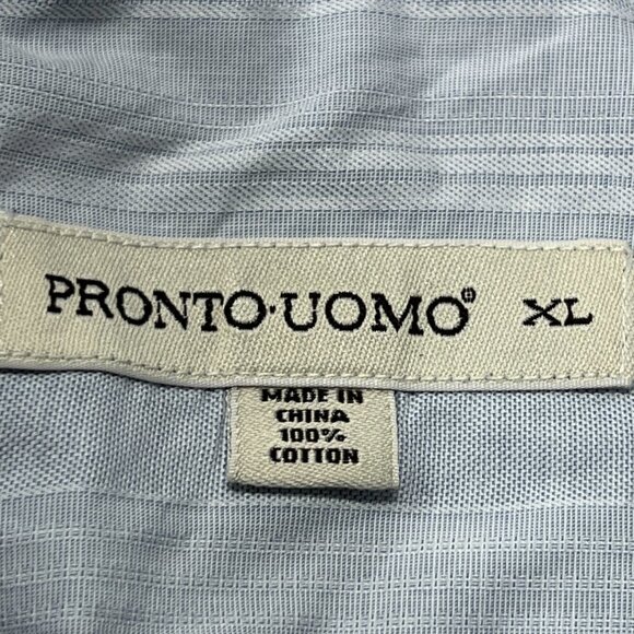 Pronto Uomo Men XL Button Up Shirt Long Sleeve Blue Striped Cotton - Picture 3 of 5